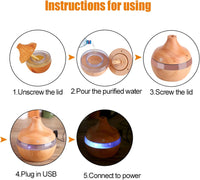 Wood Grain Aromatherapy Essential Oil Diffuser with Time Delay, USB LED Touch Air Humidifier Purifier, Decorative 300Ml Vase Cool Mist Magic 7 Colors LED Night Light