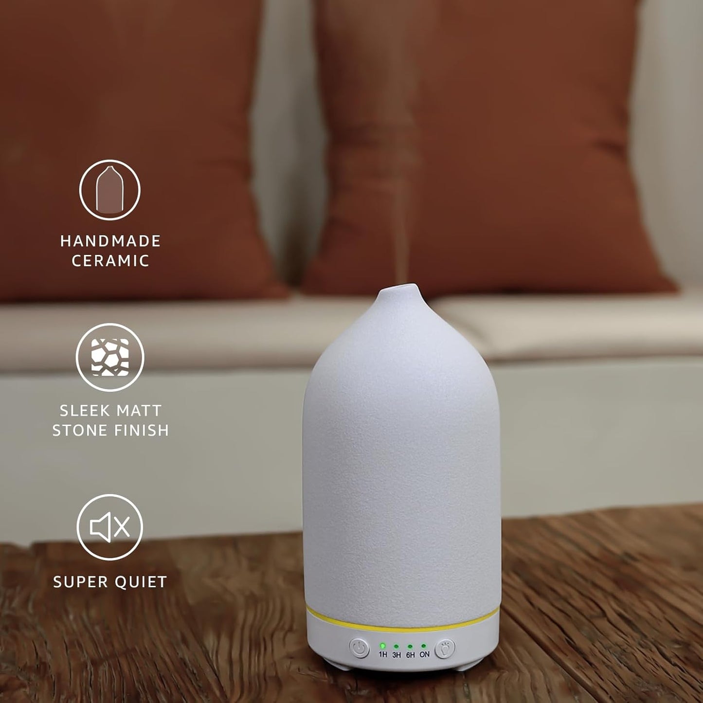 200ML Ceramic Diffuser,Aromatherapy Diffuser,Essential Oil Diffuser with 7 Color Lights Auto Shut off for Home Office Room, White Base (1/3/6/ON Hrs Working Time)