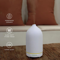 200ML Ceramic Diffuser,Aromatherapy Diffuser,Essential Oil Diffuser with 7 Color Lights Auto Shut off for Home Office Room, White Base (1/3/6/ON Hrs Working Time)