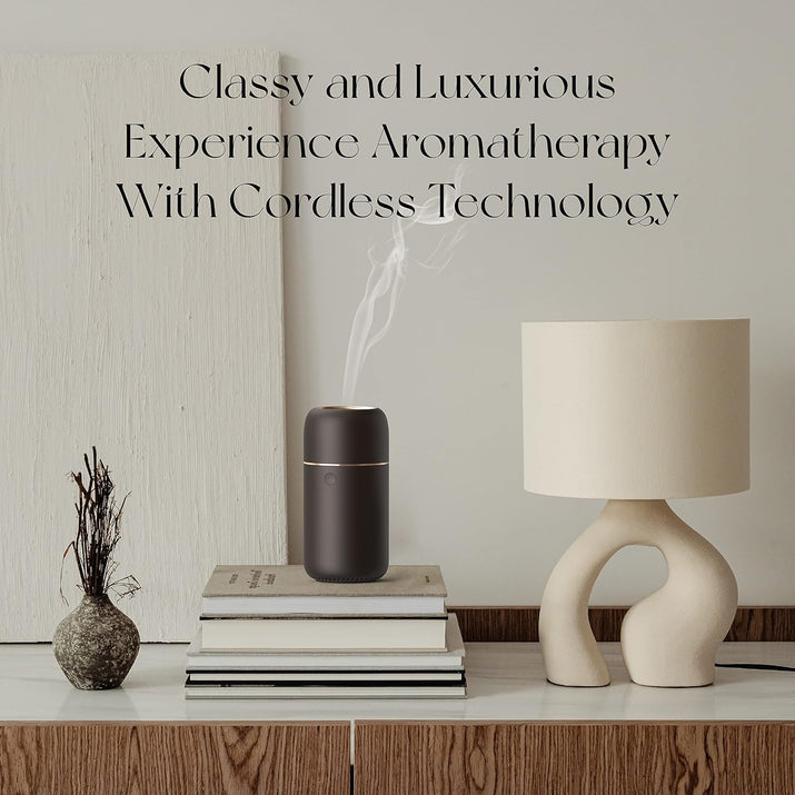 Premium Cordless Essential Oil Diffuser (Space Grey) |  Chic Aluminum Alloy Luxury Diffuser Humidifier | 65Ml Capacity, 3 Lighting Modes, Rechargeable, Battery Powered, Portable