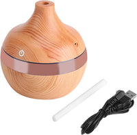 Wood Grain Aromatherapy Essential Oil Diffuser with Time Delay, USB LED Touch Air Humidifier Purifier, Decorative 300Ml Vase Cool Mist Magic 7 Colors LED Night Light