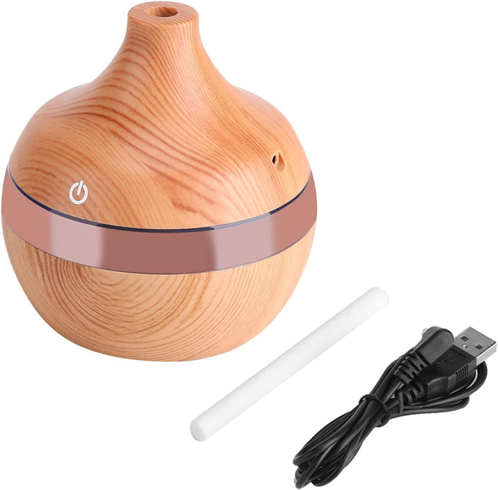 Wood Grain Aromatherapy Essential Oil Diffuser with Time Delay, USB LED Touch Air Humidifier Purifier, Decorative 300Ml Vase Cool Mist Magic 7 Colors LED Night Light