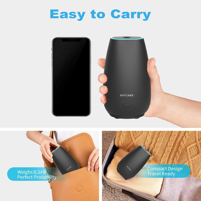 Car Diffuser (2Nd Generation), Small Portable Car Essential Oil Diffuser with Built-In USB Cable, Mini Aromatherapy Air Scent Humidifier Diffuser for Travel/Office/Home (Elegant Black)