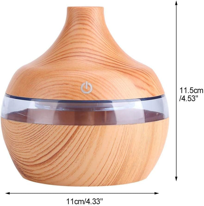Wood Grain Aromatherapy Essential Oil Diffuser with Time Delay, USB LED Touch Air Humidifier Purifier, Decorative 300Ml Vase Cool Mist Magic 7 Colors LED Night Light