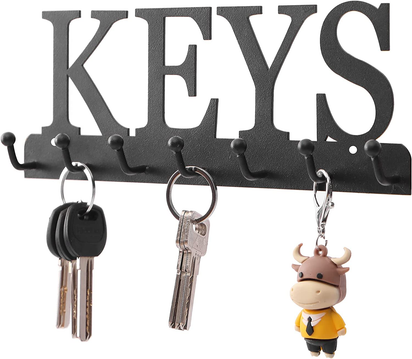 Key Holder Wall Mounted Key Hooks for Wall Decorative with 7 Hooks Black Metal Key Organizer Rack Hanger for Entryway, Front Door, Hallway, Office 10X3.7 Inches