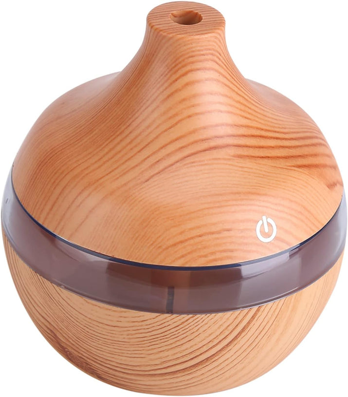 Wood Grain Aromatherapy Essential Oil Diffuser with Time Delay, USB LED Touch Air Humidifier Purifier, Decorative 300Ml Vase Cool Mist Magic 7 Colors LED Night Light