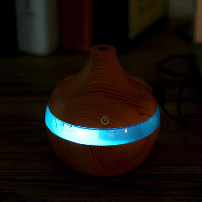 Wood Grain Aromatherapy Essential Oil Diffuser with Time Delay, USB LED Touch Air Humidifier Purifier, Decorative 300Ml Vase Cool Mist Magic 7 Colors LED Night Light