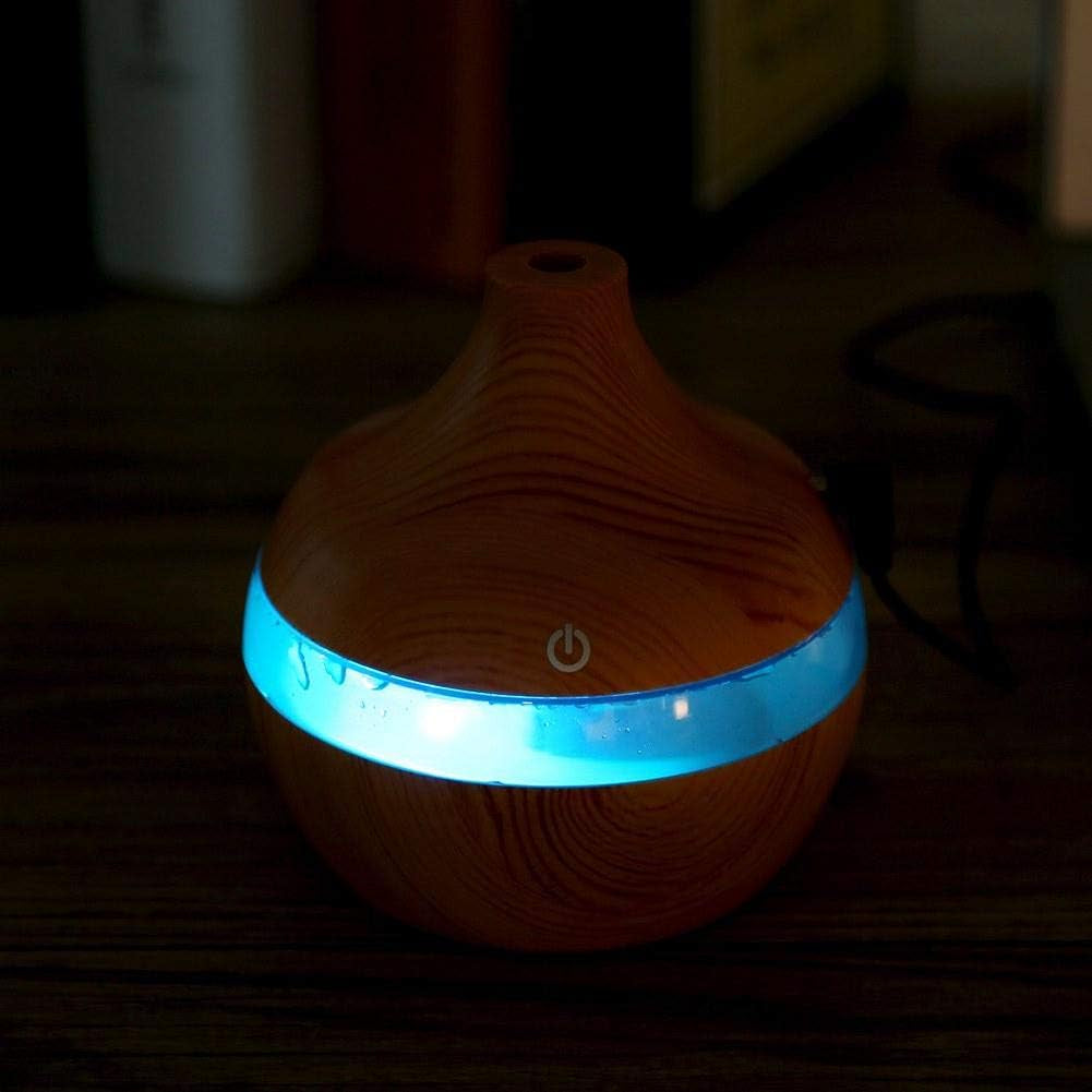 Wood Grain Aromatherapy Essential Oil Diffuser with Time Delay, USB LED Touch Air Humidifier Purifier, Decorative 300Ml Vase Cool Mist Magic 7 Colors LED Night Light