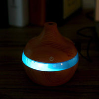 Wood Grain Aromatherapy Essential Oil Diffuser with Time Delay, USB LED Touch Air Humidifier Purifier, Decorative 300Ml Vase Cool Mist Magic 7 Colors LED Night Light