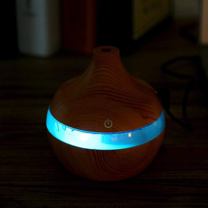 Wood Grain Aromatherapy Essential Oil Diffuser with Time Delay, USB LED Touch Air Humidifier Purifier, Decorative 300Ml Vase Cool Mist Magic 7 Colors LED Night Light